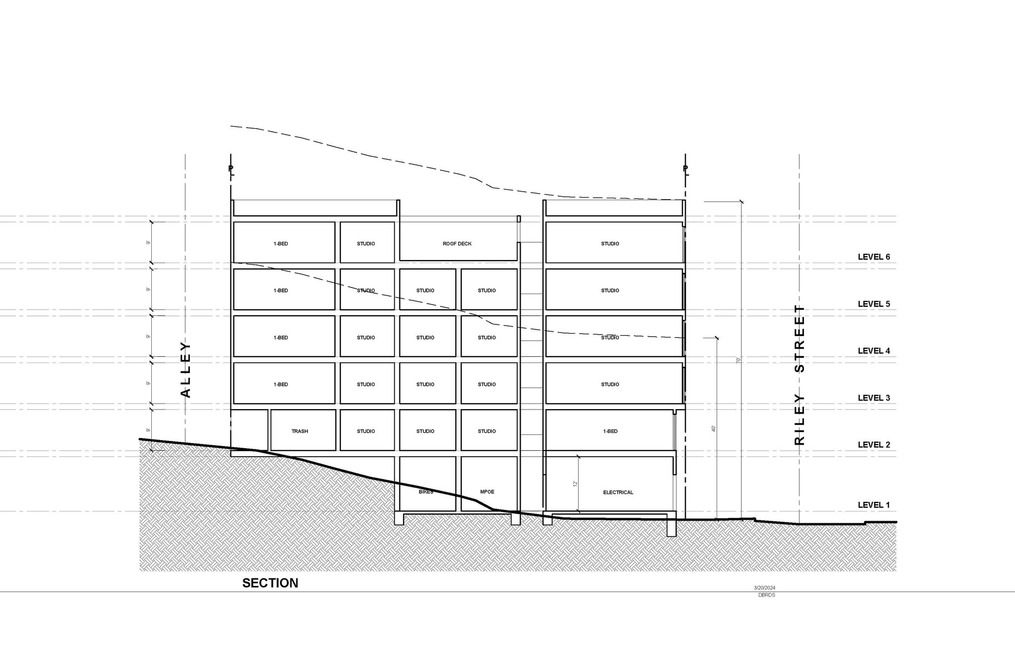 Building section &mdash; alley to street