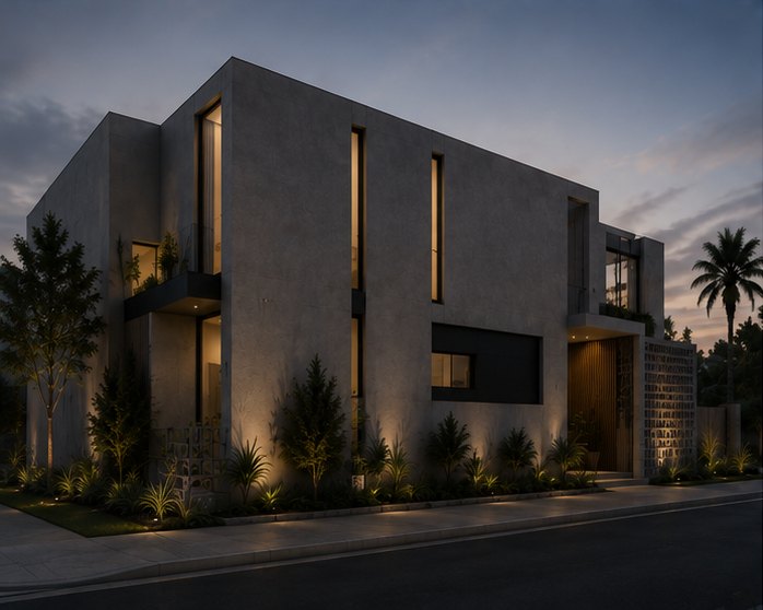 Side elevation with landscaped frontage