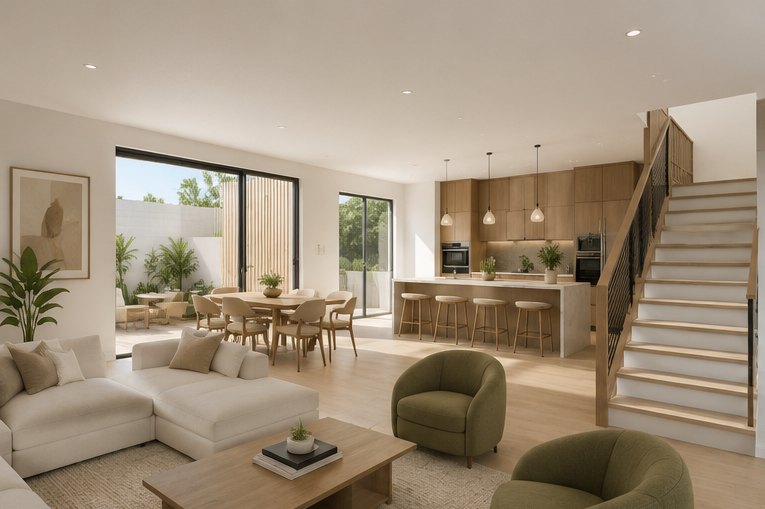 Open living room and kitchen