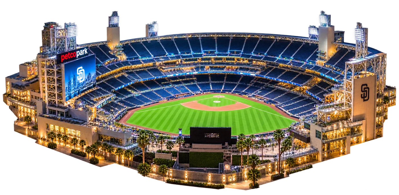 Petco Park at night, lit for a game