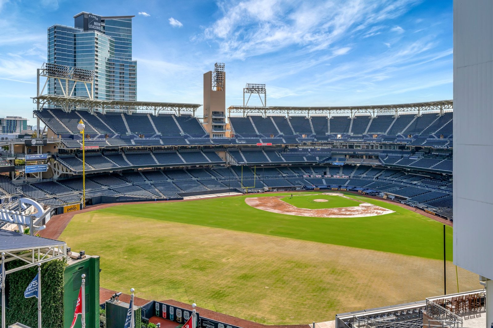 view into Petco Park from the rooftop deck