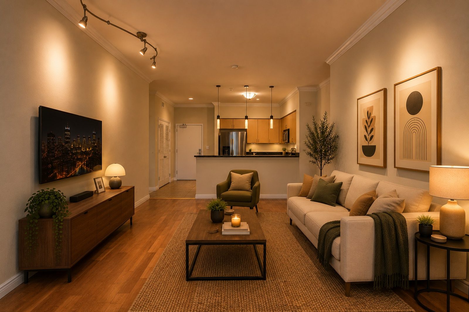 445 Island Ave., #407 — living room, virtually staged, Downtown San Diego
