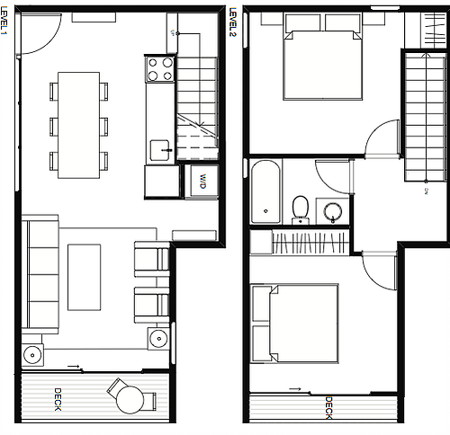 The Columbian — two-level two-bedroom floor plan